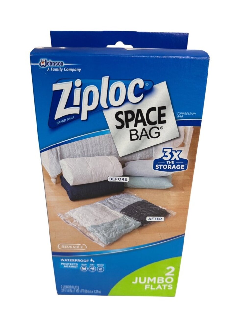 Ziploc Space Bags 2 Jumbo Flats Waterproof Resealable Compression